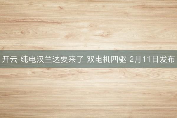 开云 纯电汉兰达要来了 双电机四驱 2月11日发布